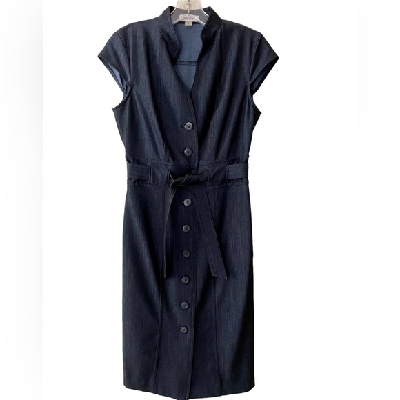 *NWOT* Calvin Klein Chambray Cap Sleeve Belted Button Down Sheath/Shirt Dress - Picture 4 of 14